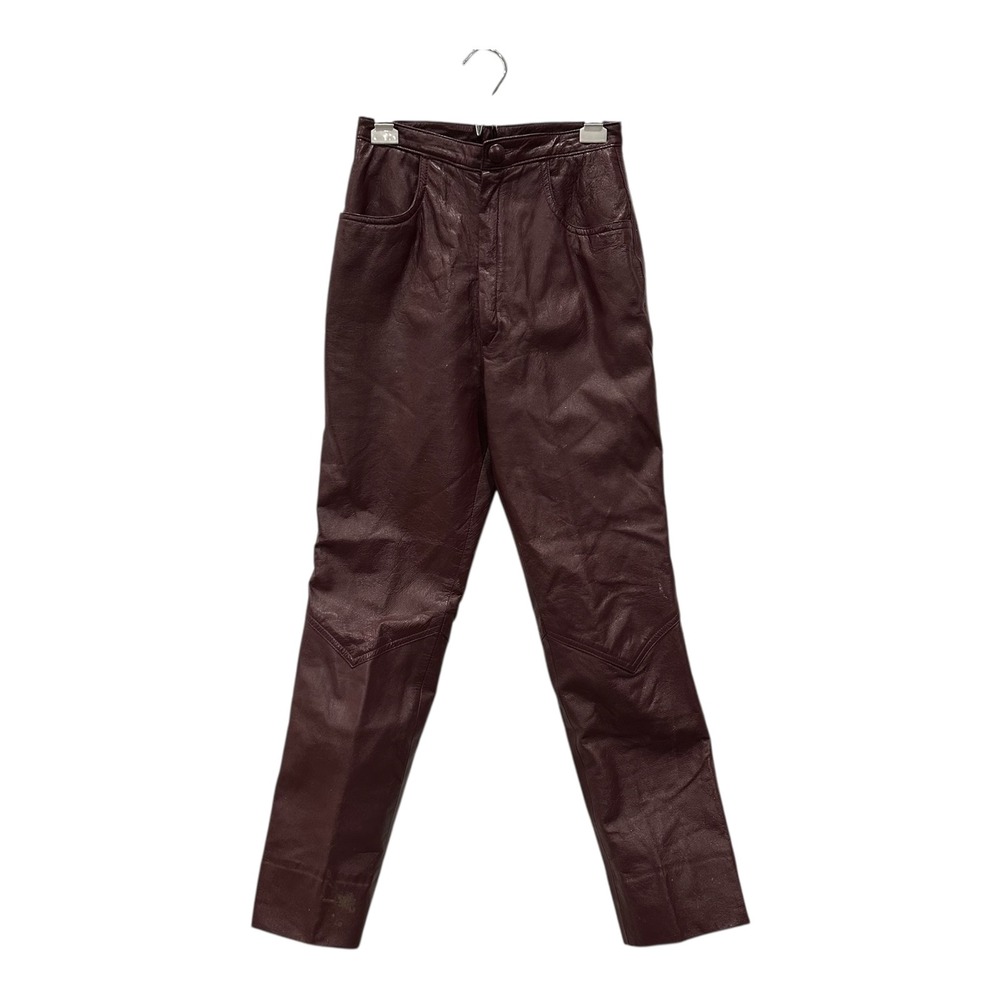 Vintage Burgundy Diamond Leather High Waisted Pants Wine Red Western Yoke 25W XS